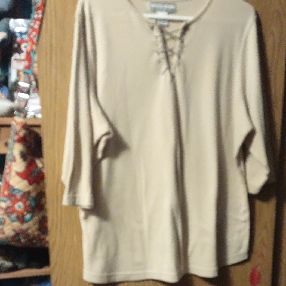 Dress Barn Beige Lace-Up Blouse